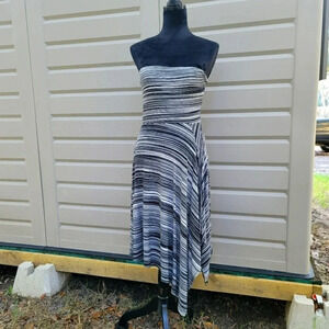 Ann Taylor Womens Dress Black White Sheath Striped Casual Strapless Stretch S